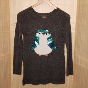 LC Lauren Conrad Womens Grey Sequin Penguin Tunic Sweater XS